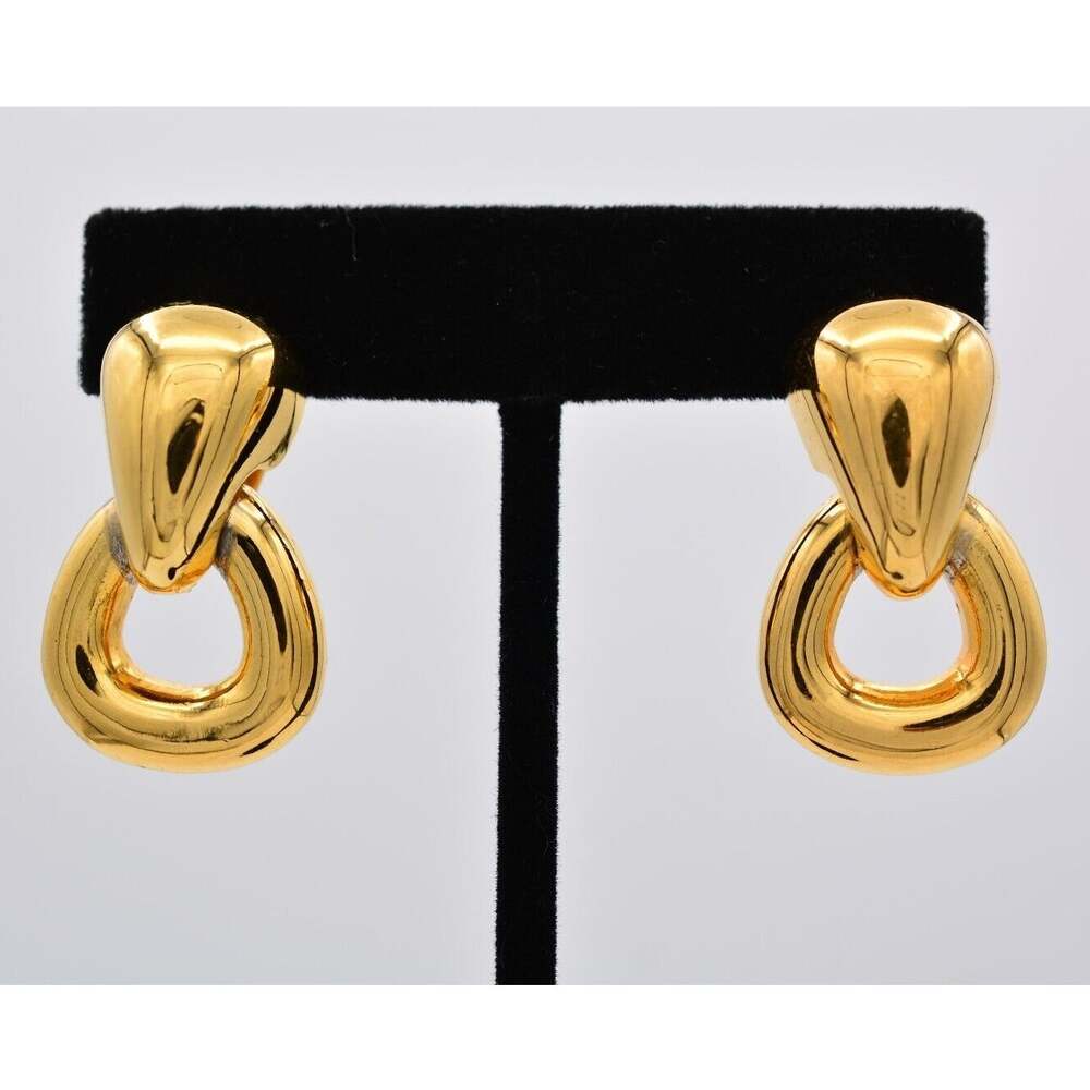 Vogue Vintage Clip On Earrings Gold Tone Door Knockers Chunky VO Signed BinAS